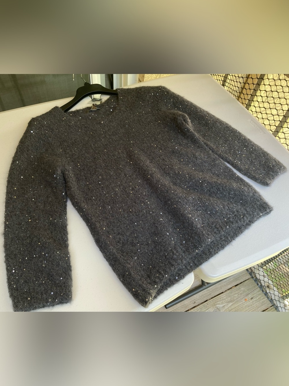 Tommy Bahama Sunstone Sequined Pullover Sweater Charcoal Gray Silver Sequins